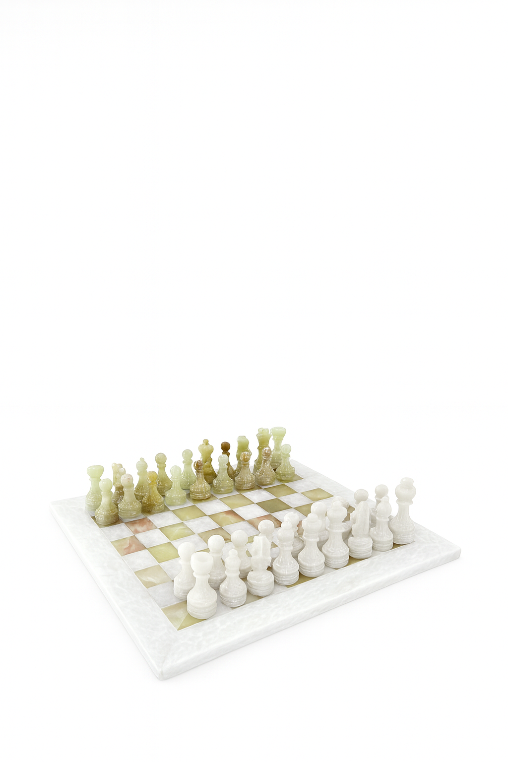 Chess Set (White Marble & Green Onyx) 14.5 inches