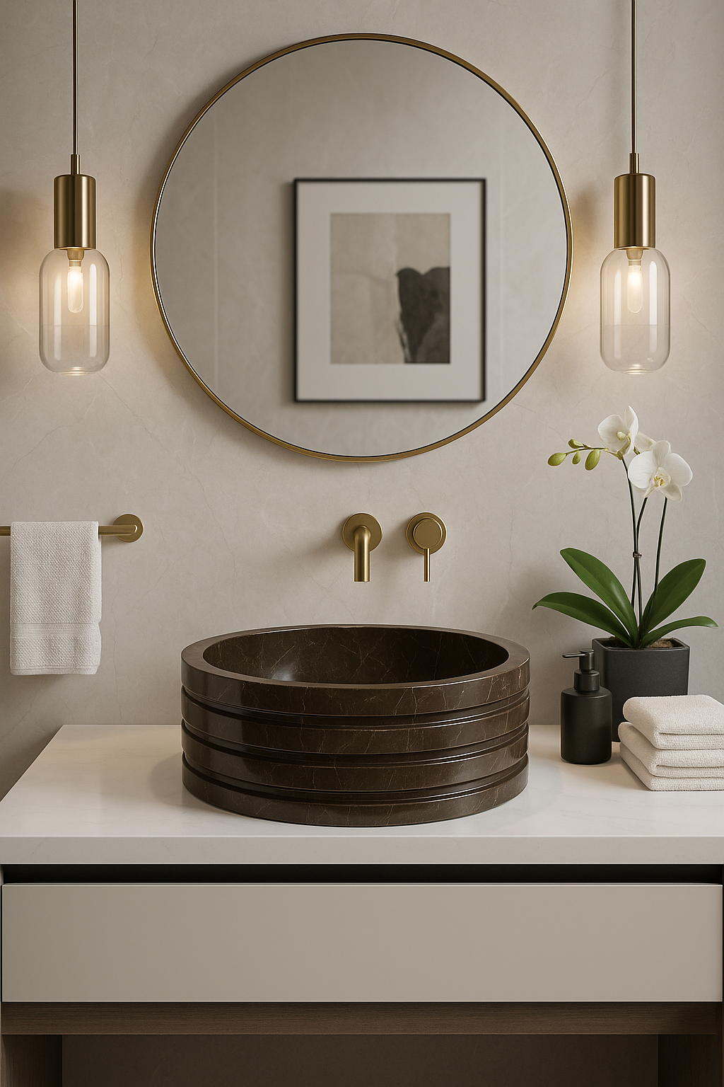 Coffee Brown Marble Basin