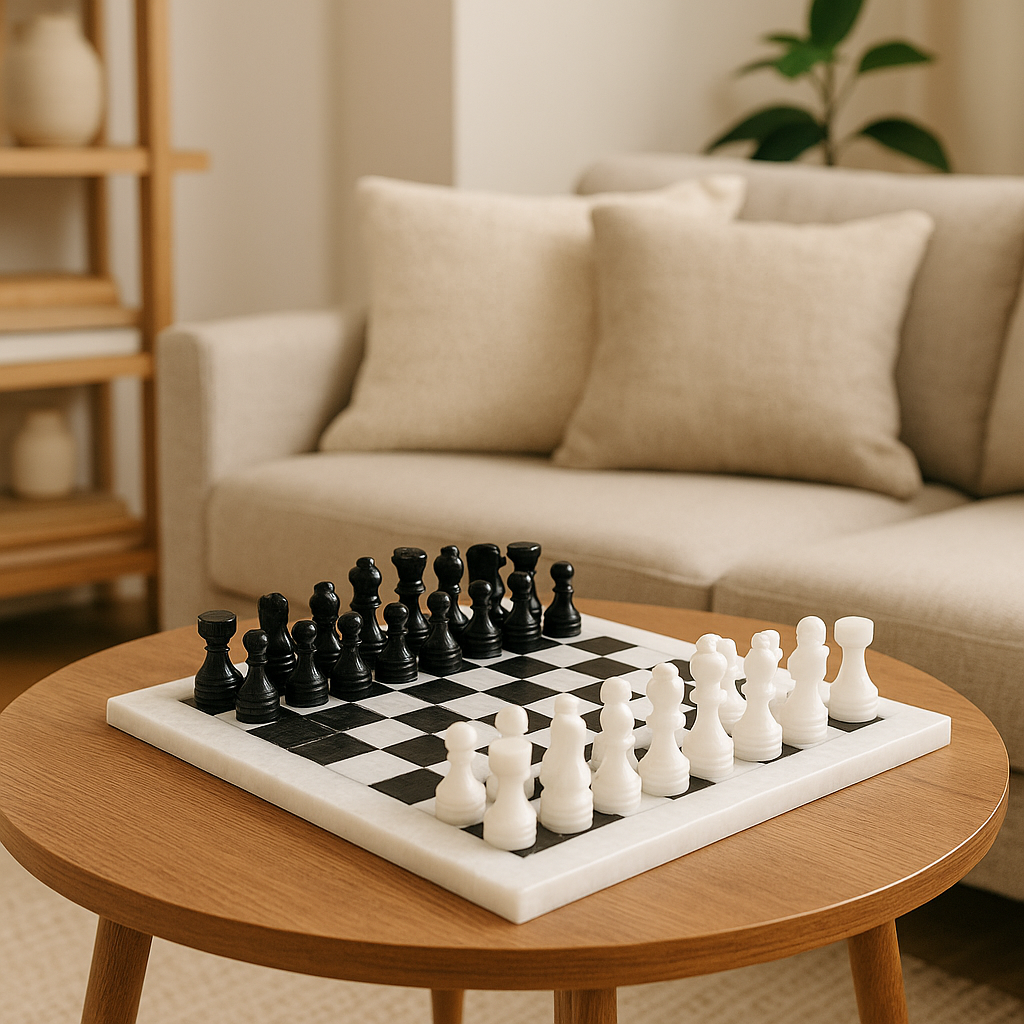 Chess Set (Black & White Marble) 14.5 inches