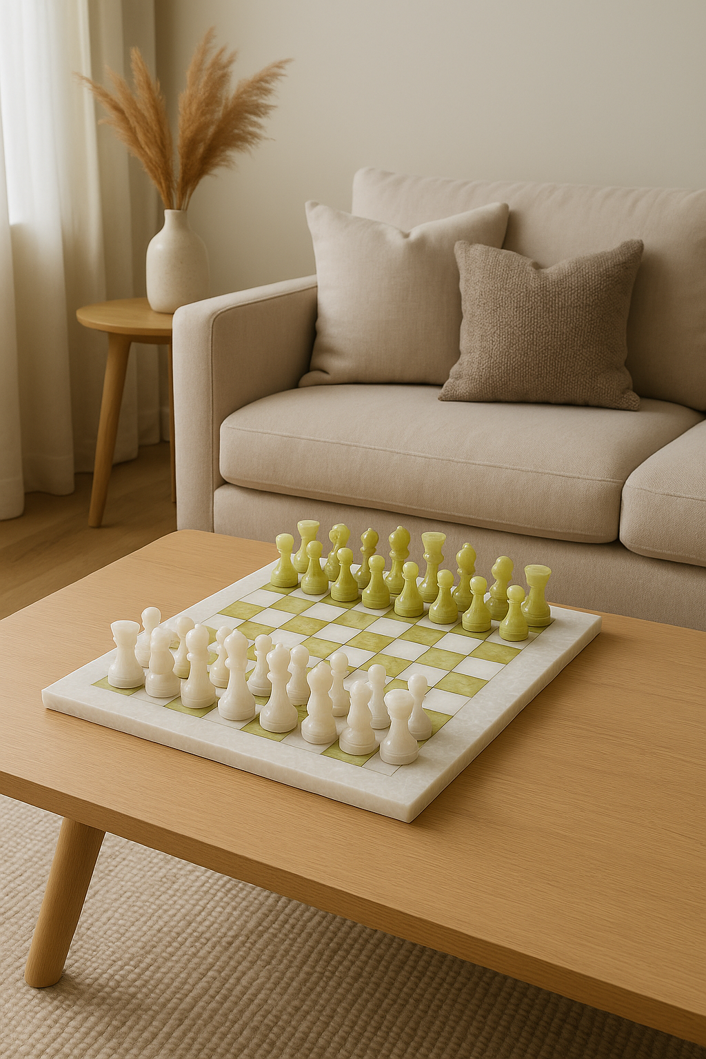 Chess Set (White Marble & Green Onyx) 14.5 inches